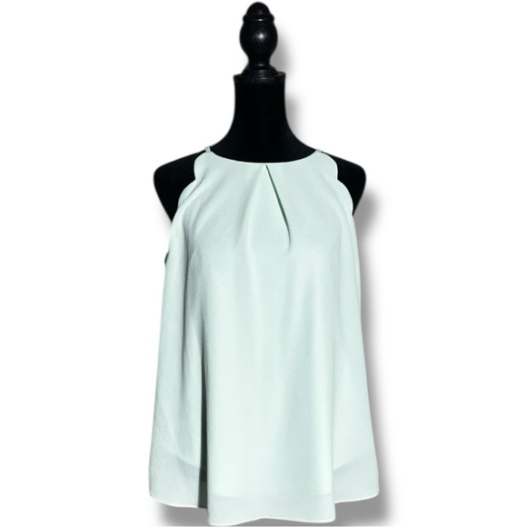 Bwear Tops - Bwear Mint Green Women's Sleeveless High Neck Scallop Arms Pleated Blouse